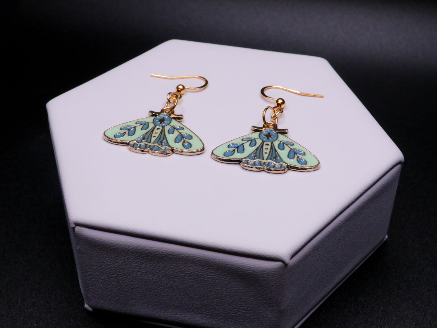 Mint Star Moth Earrings
