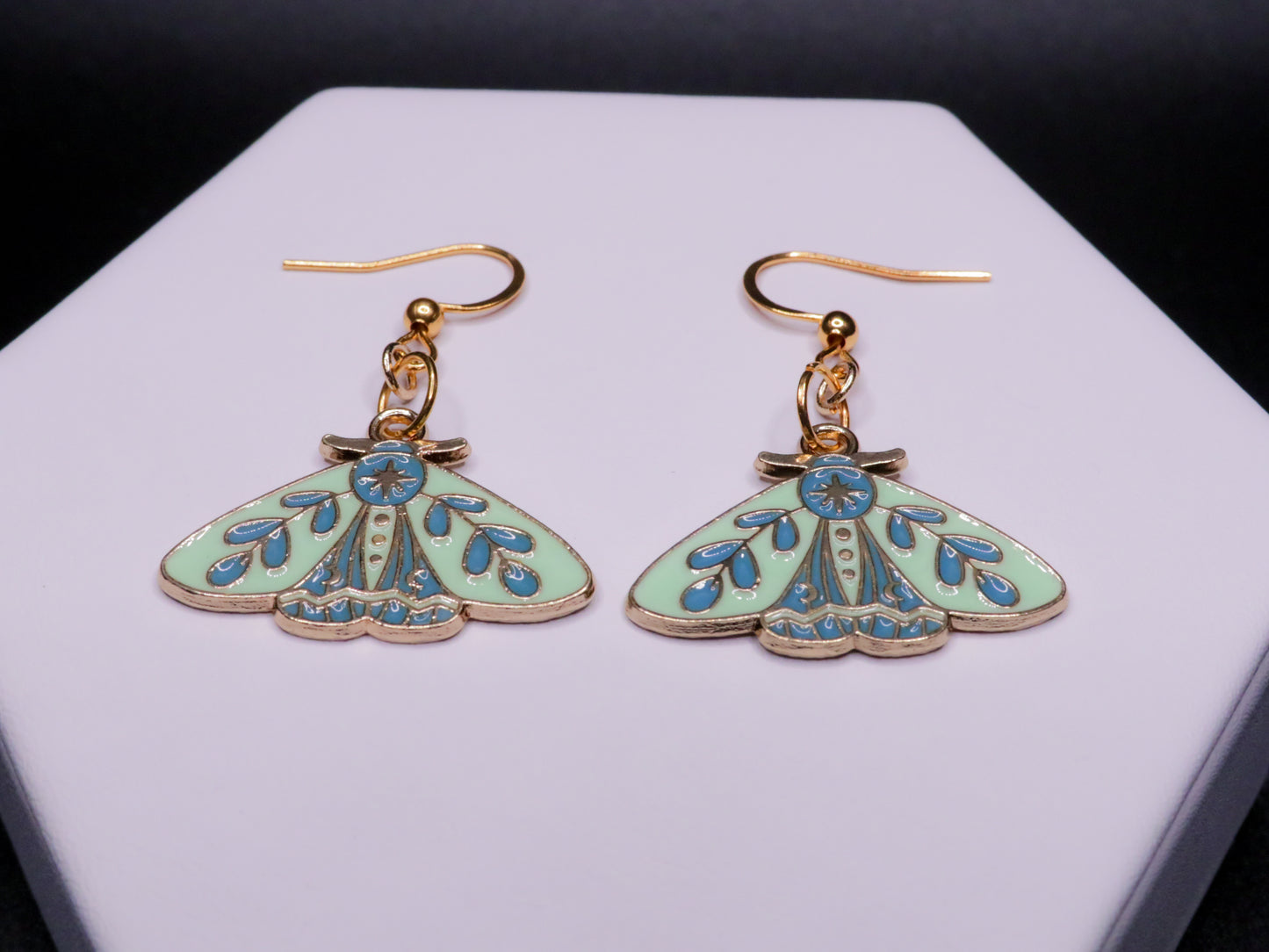 Mint Star Moth Earrings