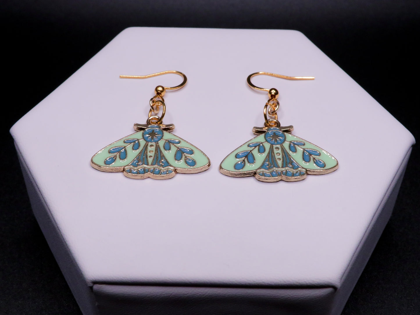 Mint Star Moth Earrings