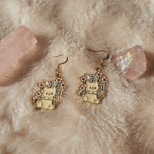 Kawaii Cat Flower Earrings